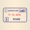 Rome passport stamp. Travel by plane visa or immigration stamp. Vector illustration